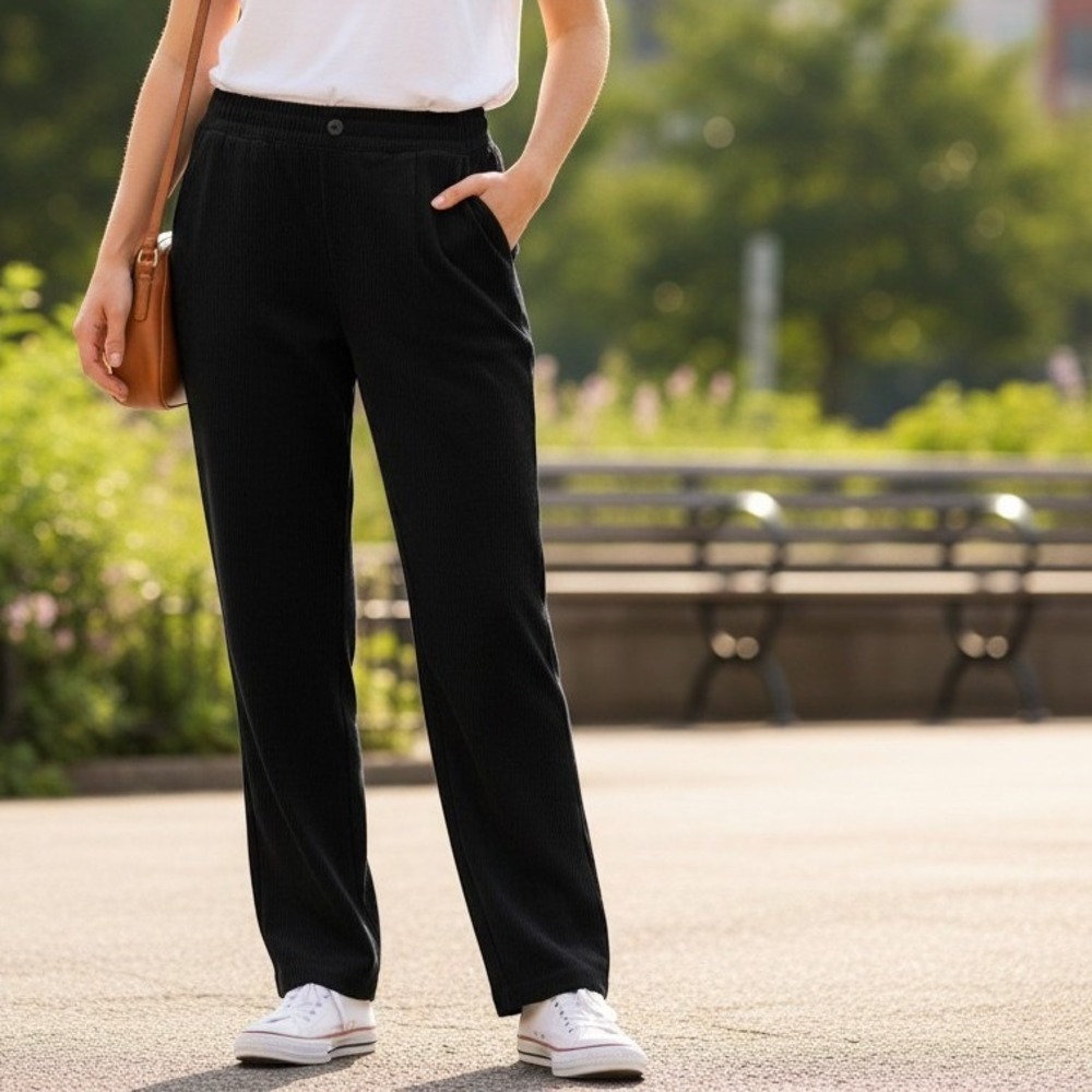 Varley Aberdeen Straight Leg Pant Womens Medium Black Cord Sweat VAR02369